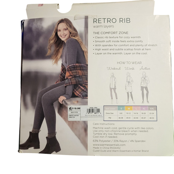 NWT warm essentials by cuddl duds retro rib gray leggings size large - Picture 2 of 3